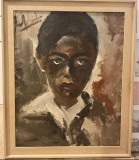 Tablou Portret de Copil Negru pictura ulei pe p&acirc;nză inramat 47x57cm