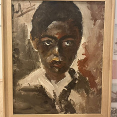 Tablou Portret de Copil Negru pictura ulei pe pânză inramat 47x57cm
