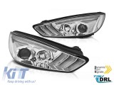 Set de faruri de tuning potrivit pentru Ford Focus MK3 2015-2018 cu baza cromata, stanga si dreapta Performance AutoTuning