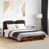 VidaXL Cadru de pat cu tăblie și lumini LED, stejar fumuriu, 120x190cm 3210056