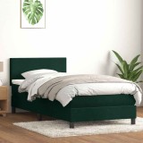 vidaXL Pat box spring cu saltea, verde &icirc;nchis, 90x210 cm, catifea 3316002