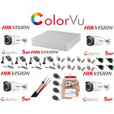 Sistem supraveghere profesional Hikvision Color Vu 4 camere 5MP IR40m, IP67 , full accesorii SafetyGuard Surveillance