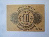 Rar! Bon 10 Centimes 1914-1918 UNC pentru prizonierii de razboi din Franta WW I