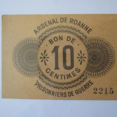 Rar! Bon 10 Centimes 1914-1918 UNC pentru prizonierii de razboi din Franta WW I