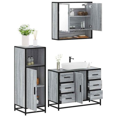 vidaXL Set mobilier de baie, 3 piese, gri sonoma, lemn prelucrat 3300993 foto