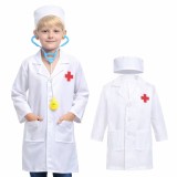 Cumpara ieftin Costum Doctor Copii, Marimea S (110 cm), Set 3 Piese cu Halat, Boneta si Stetoscop, Joc de Rol Medic, pentru 3-8 Ani, Carnaval, Cosplay, Craciun, Hall