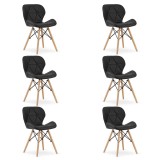Set 6 scaune bucatarie/living, Artool, Lago, piele ecologica, lemn, negru, 47x38x73 cm