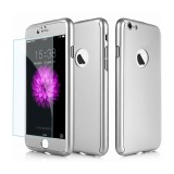 Husa iPhone 7 Full Cover 360 Argintie + Folie Sticla Protectie Ecran, Carcasa Rezistenta Socuri si Zgarieturi