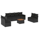 Set mobilier de gradina cu perne, 9 piese, negru, poliratan