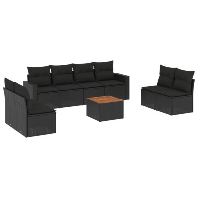 Set mobilier de gradina cu perne, 9 piese, negru, poliratan foto