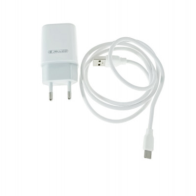 Set incarcator USB de retea, cu cablu USB-C lungime 1m, 5V, 2.4A, Jellico EU01 20294, alb foto