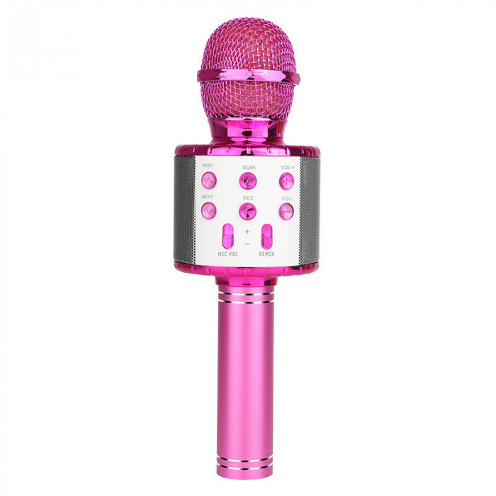 Microfon Wireless Karaoke MRG MWS858, Bluetooth, Reincarcabil, Boxa, Roz C1035