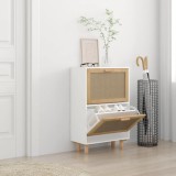 Cumpara ieftin Pantofar, alb, 52x25x80 cm, lemn prelucrat și ratan natural
