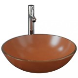 Cumpara ieftin Chiuveta baie, robinet si scurgere tip push, maro sticla calita