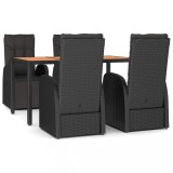 Cumpara ieftin Set masa pentru gradina, 5 piese, negru, poliratan/lemn acacia