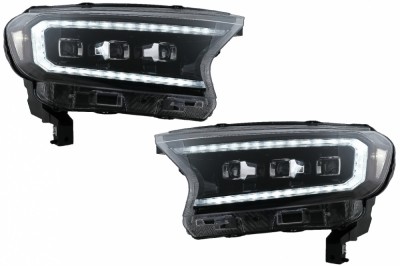 Faruri LED Light Bar Dynamic Start-up Display Ford Ranger Raptor (2015-2020) LHD Negru cu Semnal Dinamic Matrix Projector Performance AutoTuning foto