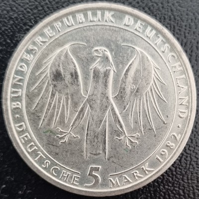 Germania 5 Marci Deutsche Mark Johann Wolfgang von Goethe 1982 D COMEMORATIVA foto