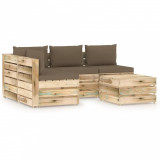 Set mobilier de grădină cu perne, 5 piese, lemn verde tratat, vidaXL