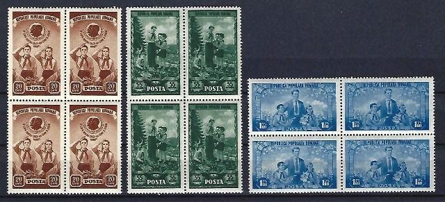 . Romania 1952 -LP 323 -A III-a aniversare a Org. de Pionieri - bloc de 4 - MNH
