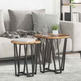 Set de 2 mese laterale, aspect lemn rustic, metal