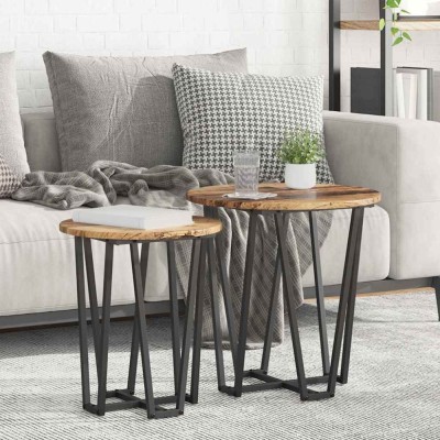 Set de 2 mese laterale, aspect lemn rustic, metal foto
