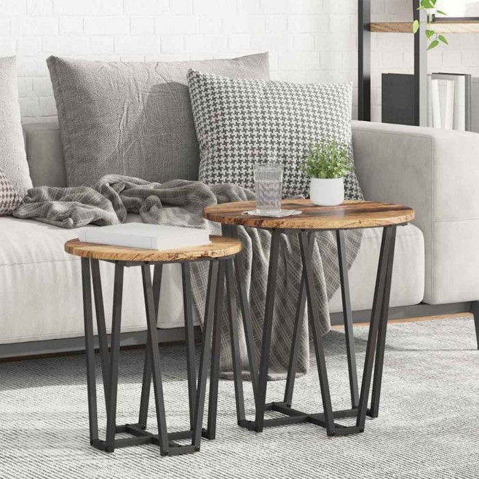 Set de 2 mese laterale, aspect lemn rustic, metal