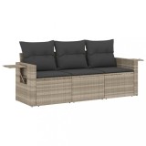 Set canapele de gradina cu perne, 3 piese gri deschis poliratan