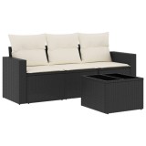Cumpara ieftin Set mobilier de gradina cu perne, 4 piese, negru, poliratan