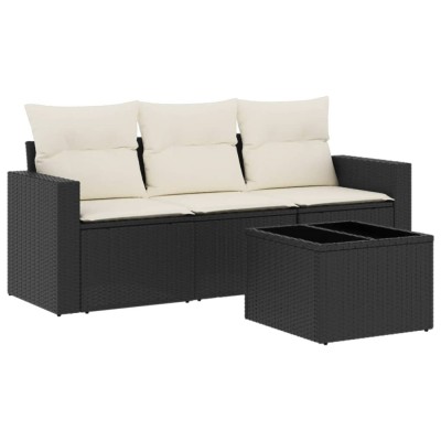 Set mobilier de gradina cu perne, 4 piese, negru, poliratan foto