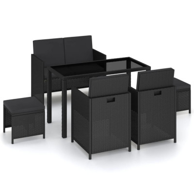 vidaXL Set mobilier de exterior cu perne, 6 piese, negru, poliratan foto