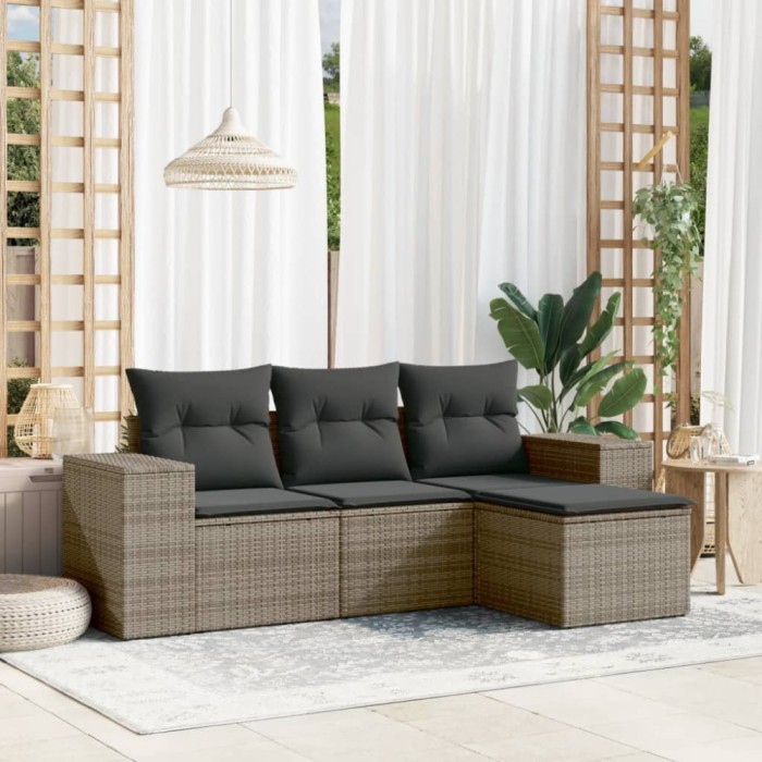 Gossi set canapea de gradina cu perne, 4 piese, gri, poliratan