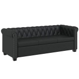 Cumpara ieftin Canapea Chesterfield Premium cu 3 Locuri din Piele Ecologica, Negru, 200x76x70 cm