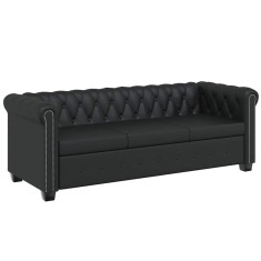 Canapea Chesterfield Premium cu 3 Locuri din Piele Ecologica, Negru, 200x76x70 cm
