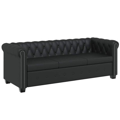 vidaXL Canapea Chesterfield cu 3 locuri, piele artificială, negru foto