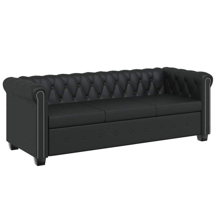 vidaXL Canapea Chesterfield cu 3 locuri, piele artificială, negru