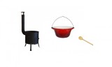 Ceaun Fonta Emailat 15L cu Soba Fonta 36cm si Lingura Lemn 40cm - Set Gatit Exterior Perfect Home