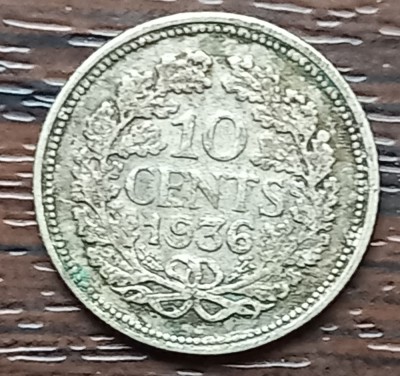 (A644) MONEDA DIN IMAGINT OLANDA - 10 CENTS 1936, REGINA WILHELMINA foto