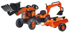 Jucarie Falk, tractor cu pedale, buldoexcavator Kubota cu excavator frontal si foto