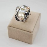 Cumpara ieftin Inel reglabil dama, perla baroc &amp; hematit, argint 925 placat rodiu. Bijuterie handmade unicat, elegant, Made in Italy