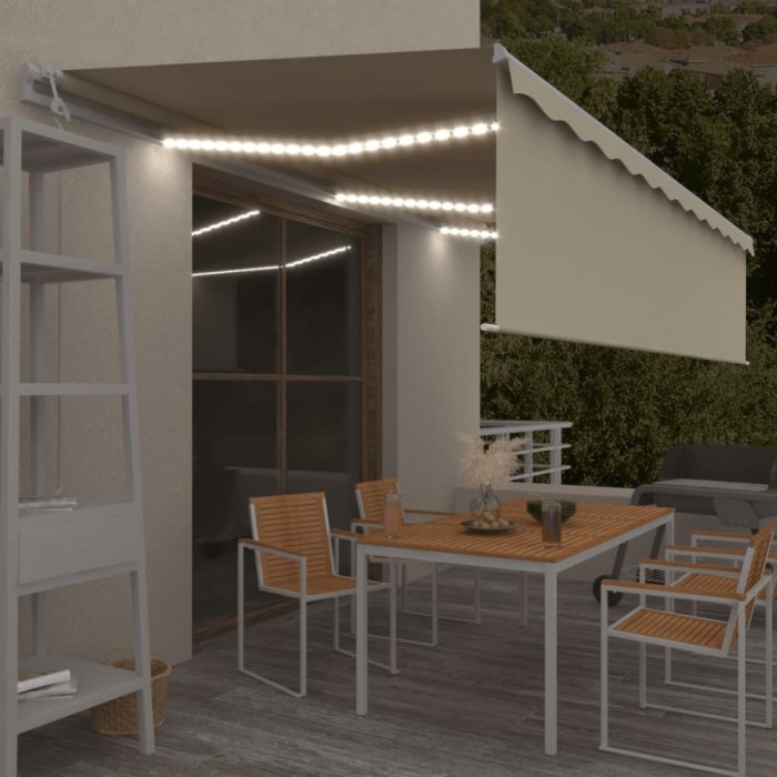 Copertină automată cu stor senzor v&acirc;nt LED, crem, 6x3 m