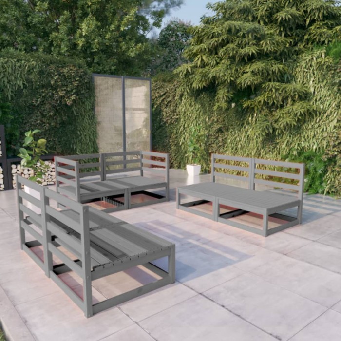 vidaXL Set mobilier de grădină, 6 piese, gri, lemn masiv de pin 3075411