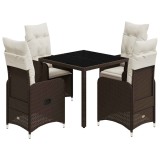 Cumpara ieftin Set bistro de gradina, 5 piese, cu perne, maro, poliratan
