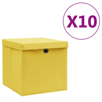 Cutii de depozitare cu capac, 10 buc., galben, 28x28x28 cm foto