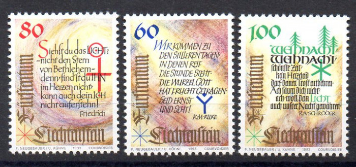 LIECHTENSTEIN 1993, Craciun, serie neuzata, MNH