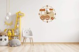 Ceas Copii Lemn Locomotiva Educativ, 30cm, Colorat, Sigur si Durabil, Montare Usoara, Invata Ora Distractiv