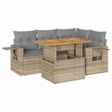 Cumpara ieftin Set canapele de gradina cu perne, 5 piese, bej, poliratan