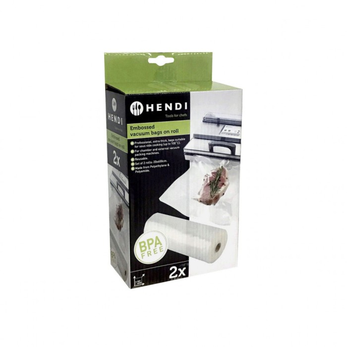 Set 2 role pungi vacuum gofrate 20 cm x 6 metri, Hendi, 2 straturi, 75 microni grosime, filtru UV, DNH971062