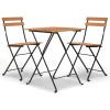 Set mobilier de bistro pliabil, 3 piese, lemn masiv tec si otel