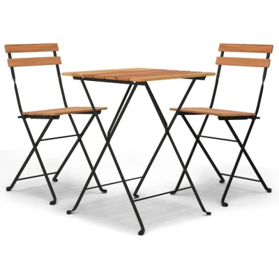 Set mobilier de bistro pliabil, 3 piese, lemn masiv tec si otel foto