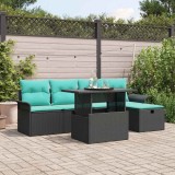 vidaXL Set de canapele pentru grădină cu pernă 6 pcs Negru Rattan poli 3359673